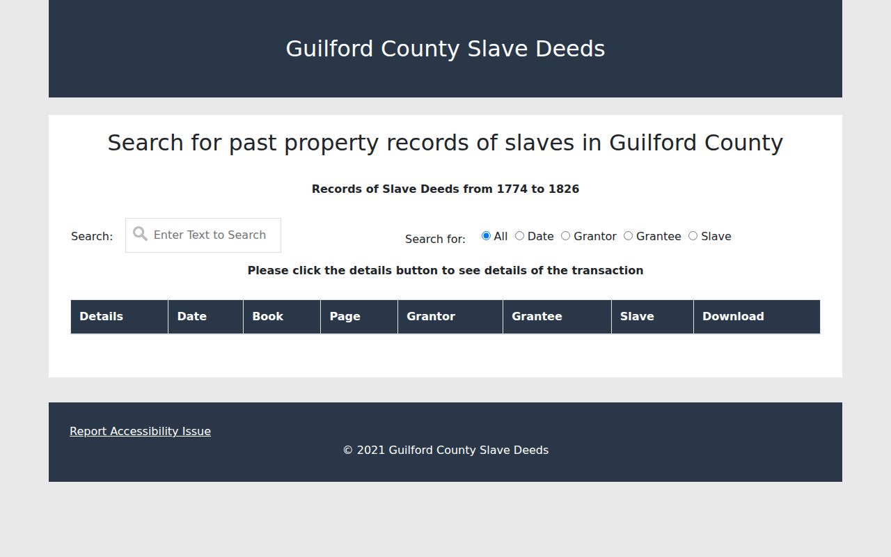 Guilford County people search using the Slave Deeds name index