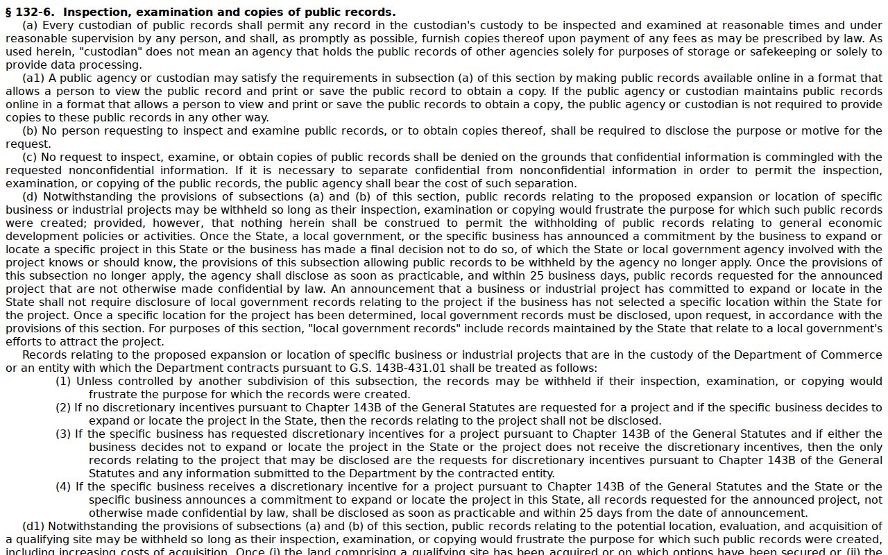 Guilford County public records inspection statute G.S. 132-6