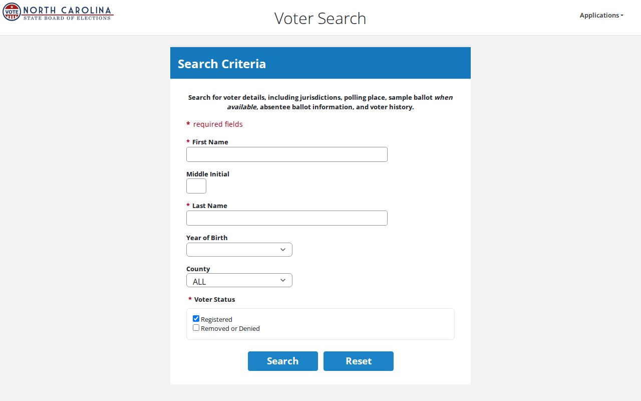 Guilford County voter records lookup search controls