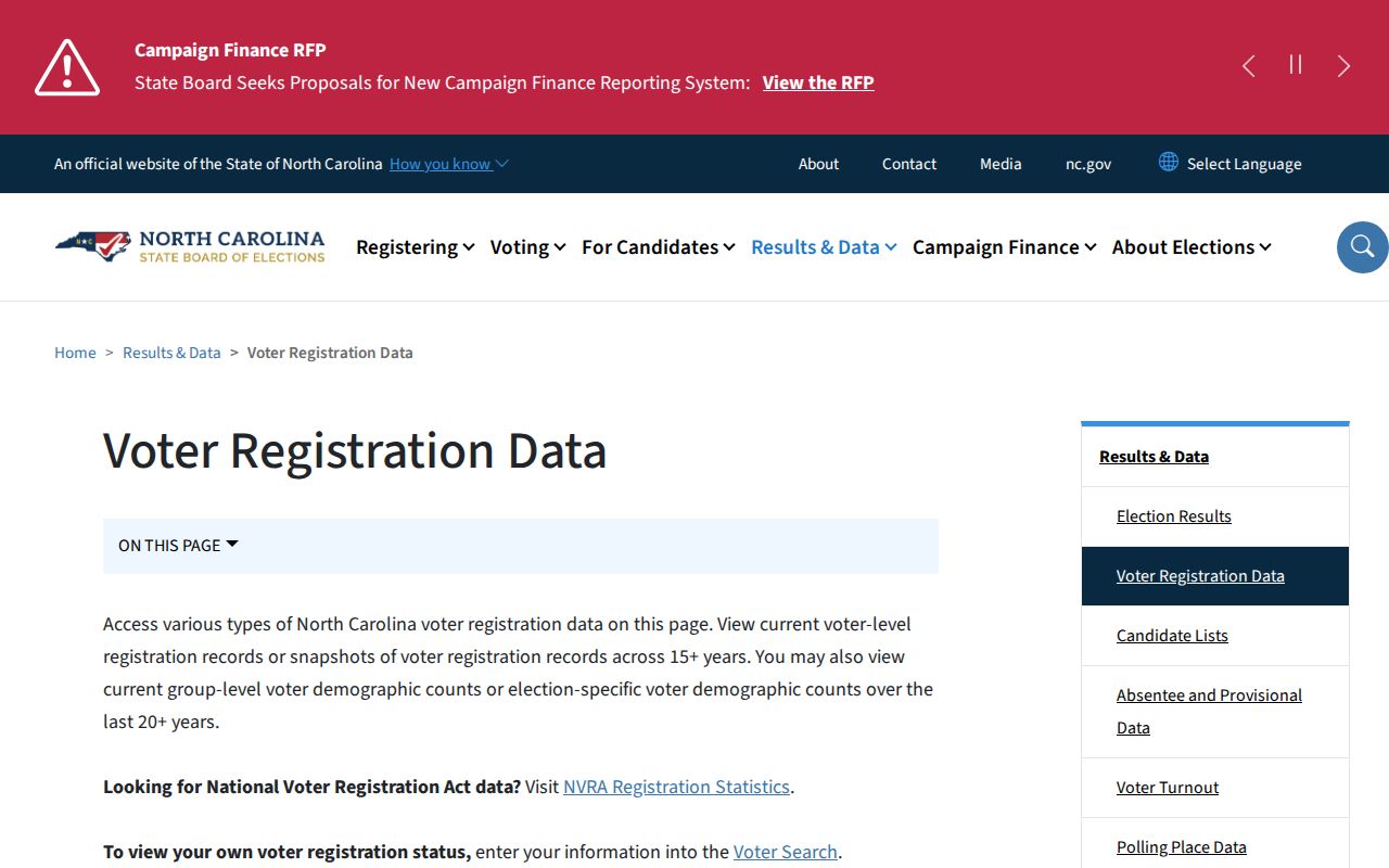 Guilford County voter rolls file download page